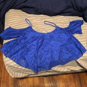 Blue off shoulder crop top